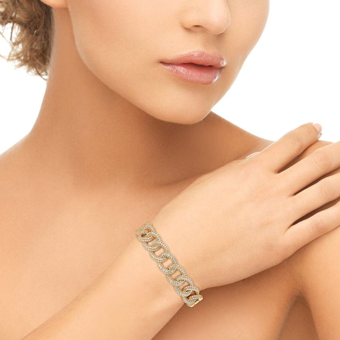 5.81 Carat F-VS Diamond Pave Link Bangle Bracelet 14k Yellow Gold