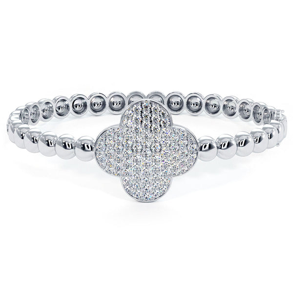 1.85 Carat Pave Diamond Beaded Bangle Cuff Bracelet 14k White Gold