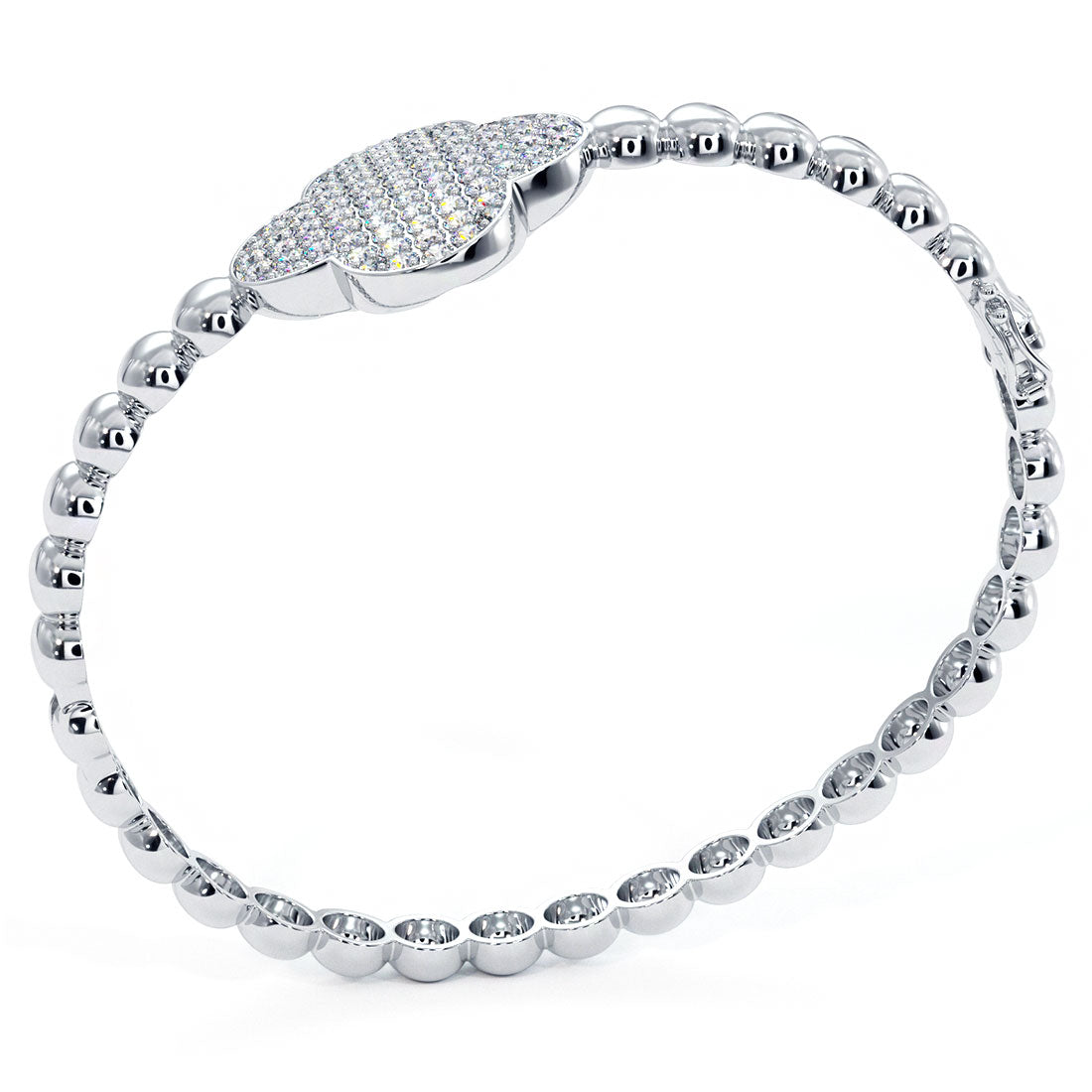 1.85 Carat Pave Diamond Beaded Bangle Cuff Bracelet 14k White Gold