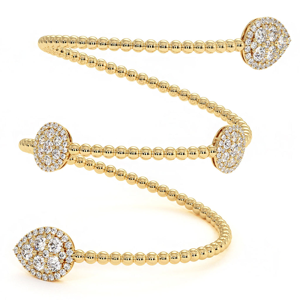 2.00 Carat Pave Diamond Beaded Bangle Cuff Bracelet 14k Yellow Gold