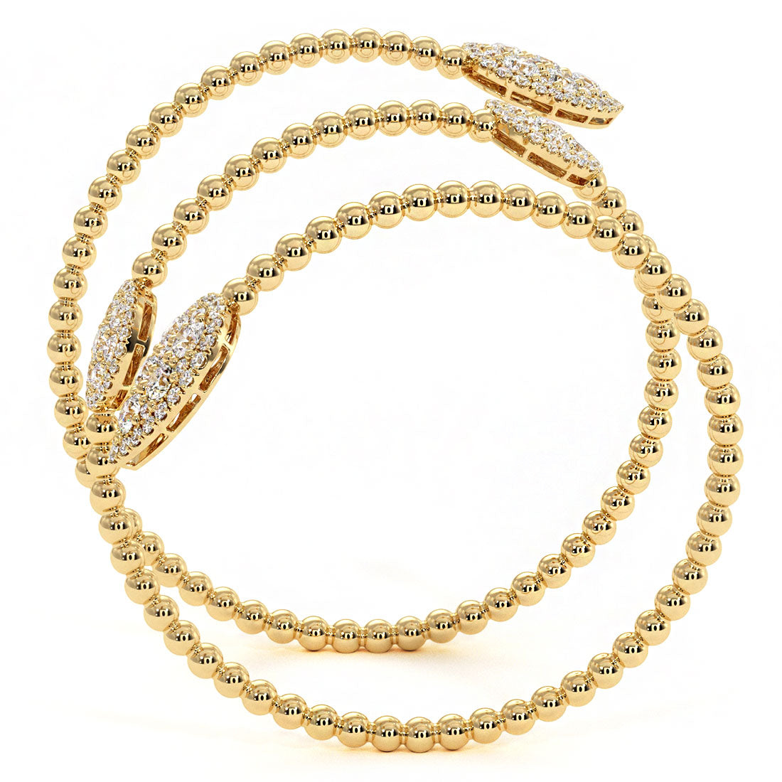 2.00 Carat Pave Diamond Beaded Bangle Cuff Bracelet 14k Yellow Gold