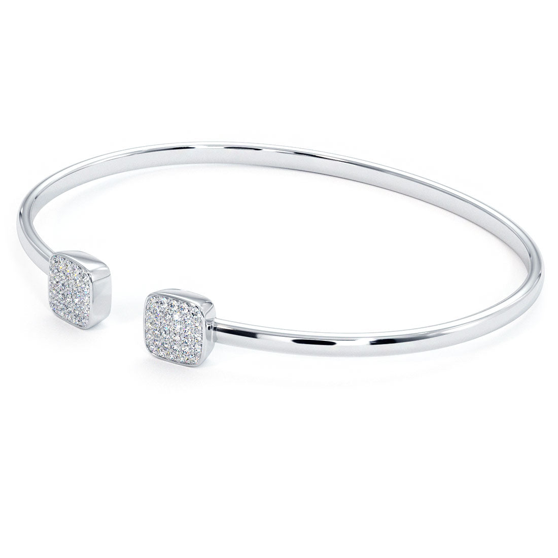 0.38 Carat Pave Diamond Bangle Open Cuff Bracelet 14k White Gold