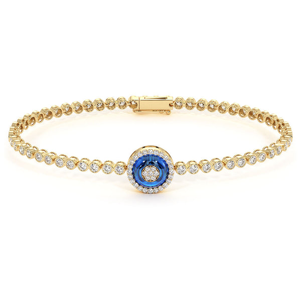 1.82 Carat Diamond and Topaz Evil Eye Bracelet 18K Yellow Gold