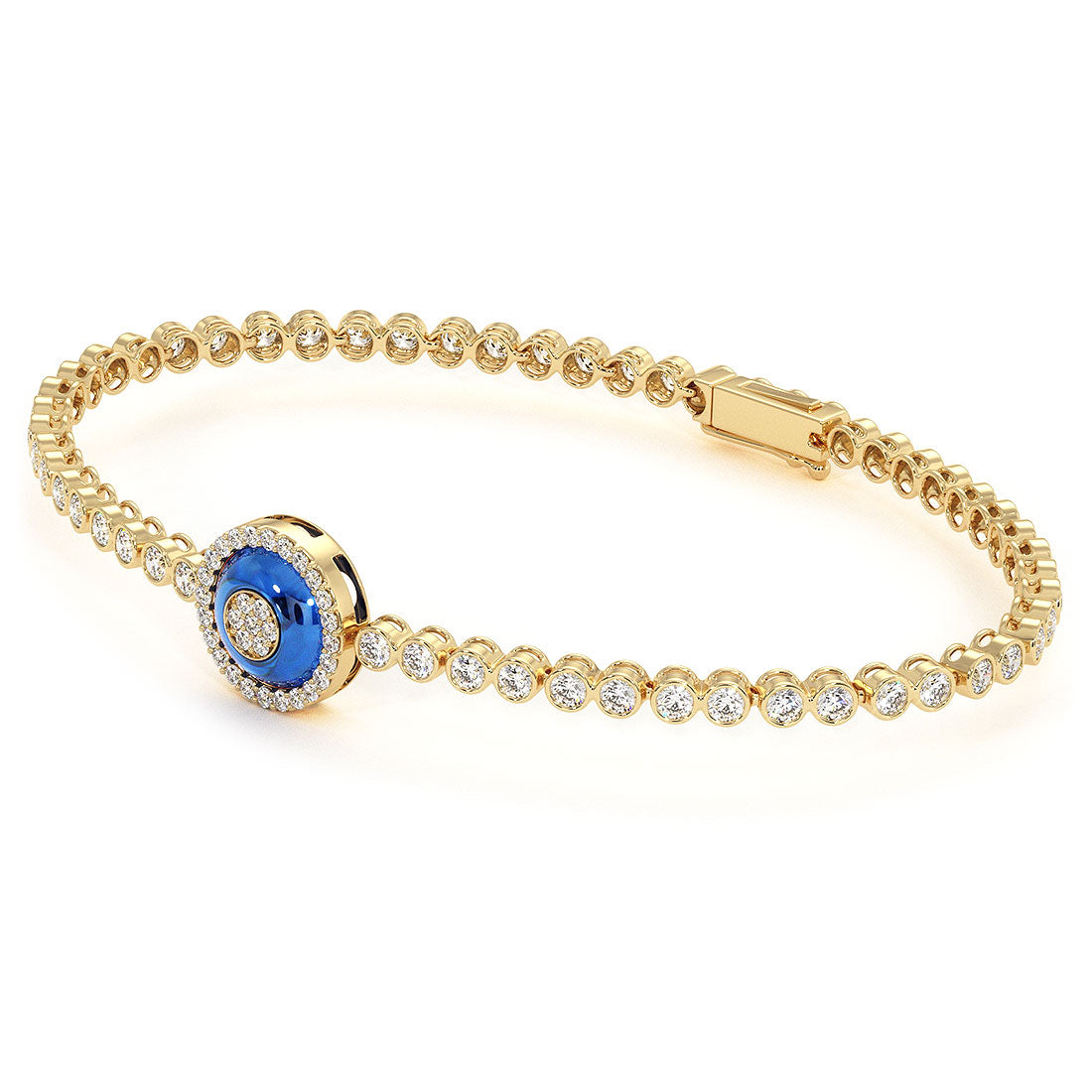 1.82 Carat Diamond and Topaz Evil Eye Bracelet 18K Yellow Gold