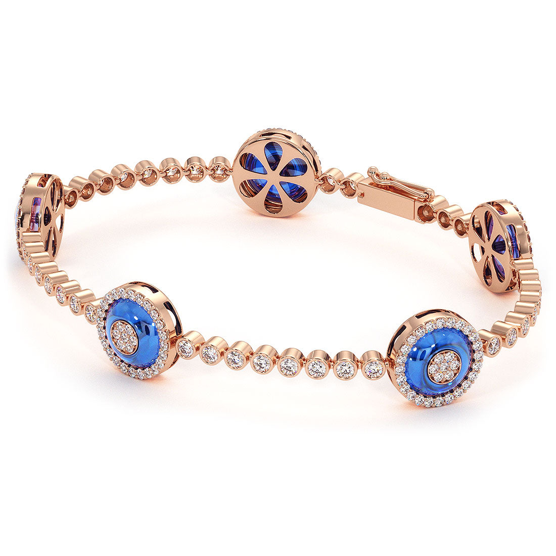 2.25 Carat Diamond and Topaz Evil Eye Bracelet 18K Rose Gold