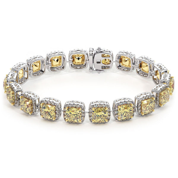 23.46 Carat Natural Fancy Yellow Diamond Bracelet Pave Halo 18k White Gold
