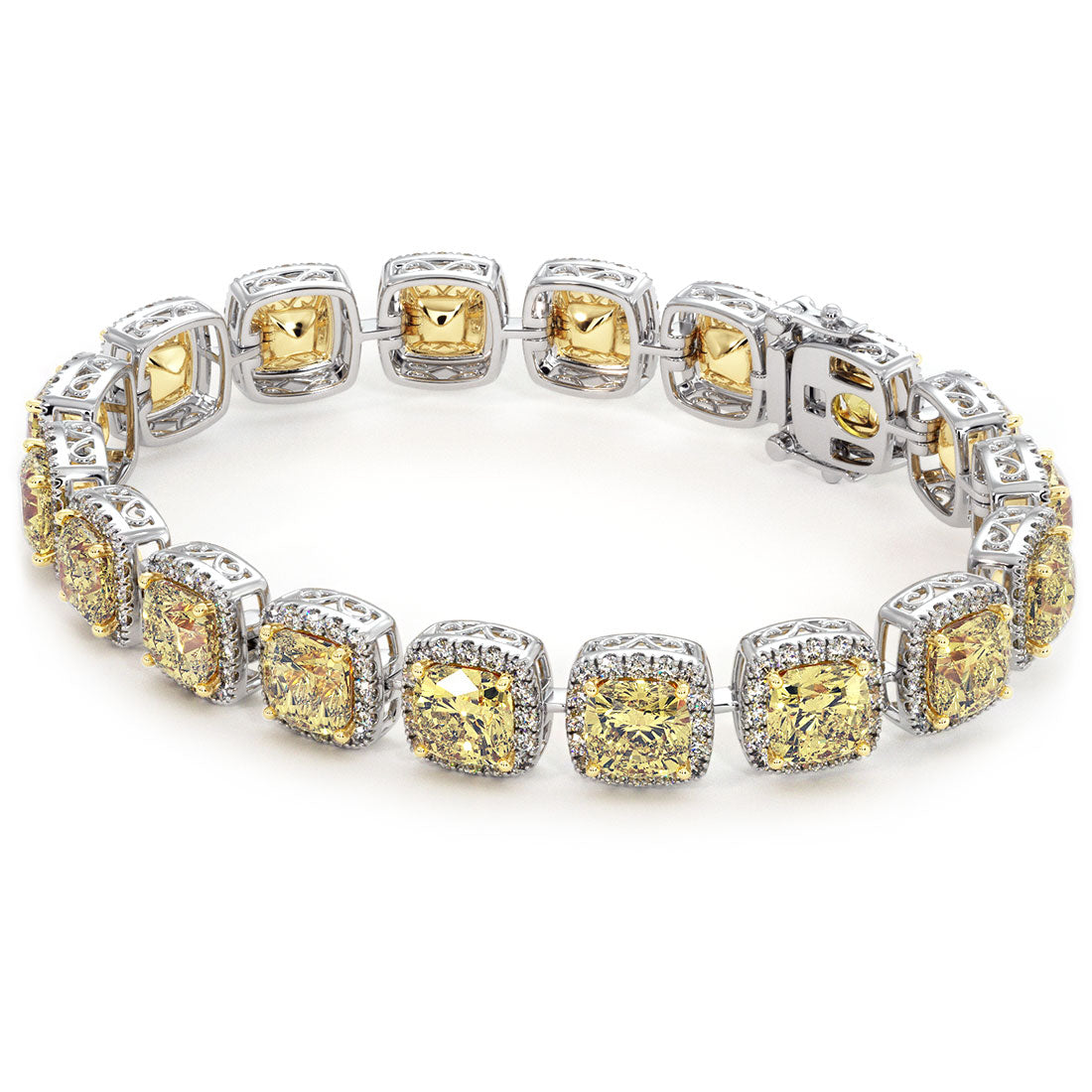 23.46 Carat Natural Fancy Yellow Diamond Bracelet Pave Halo 18k White Gold