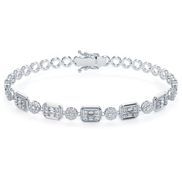 2.50 Carat Emerald Cut Cluster Diamond Bracelet set in 18k White Gold