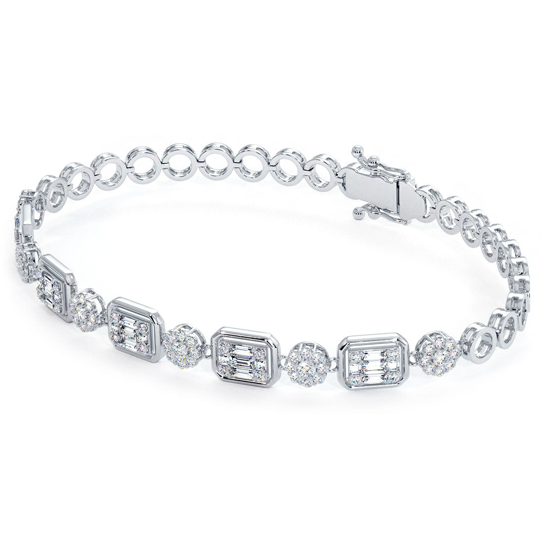 2.50 Carat Emerald Cut Cluster Diamond Bracelet set in 18k White Gold