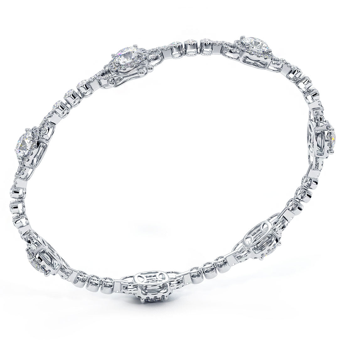 6.60 Carat Pave Halo Diamond Bracelet set in 18k White Gold