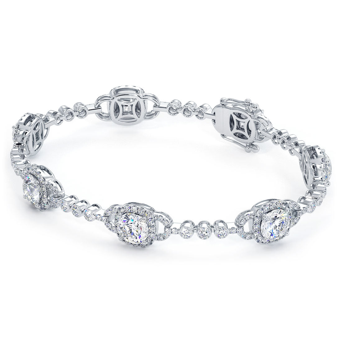 6.60 Carat Pave Halo Diamond Bracelet set in 18k White Gold
