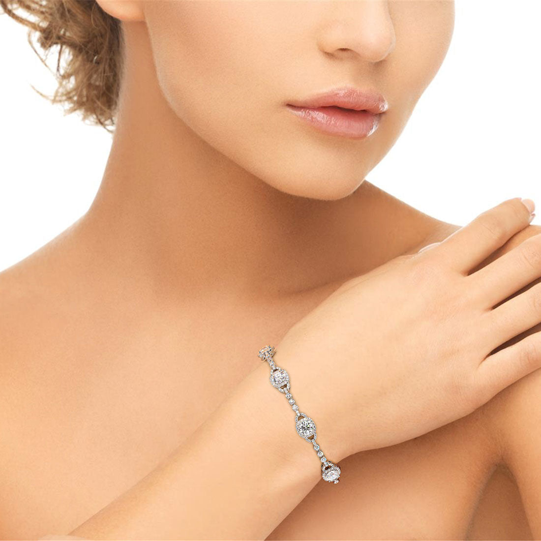 6.60 Carat Pave Halo Diamond Bracelet set in 18k White Gold