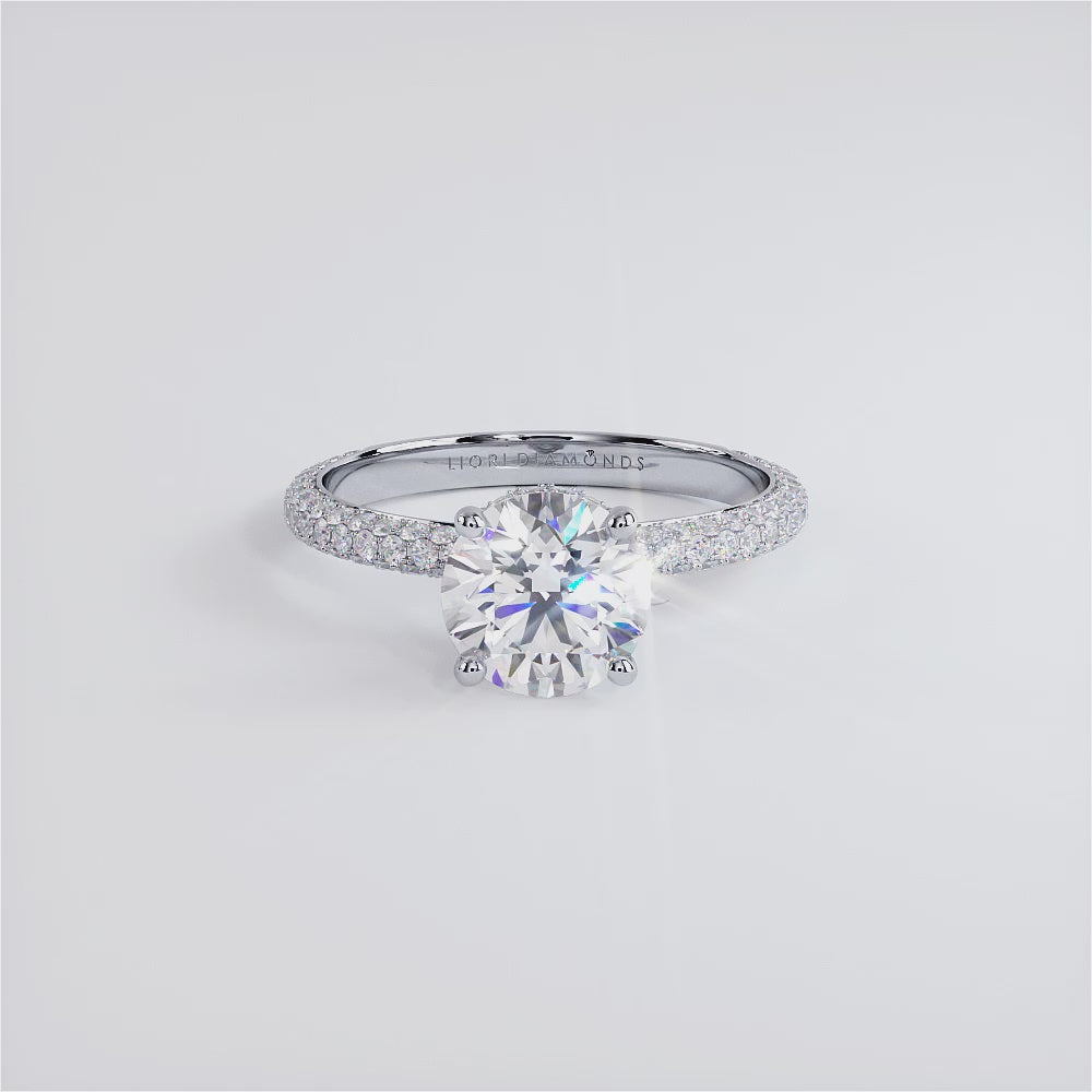 2 Carat Round Brilliant Under Halo Trio Micropavé
