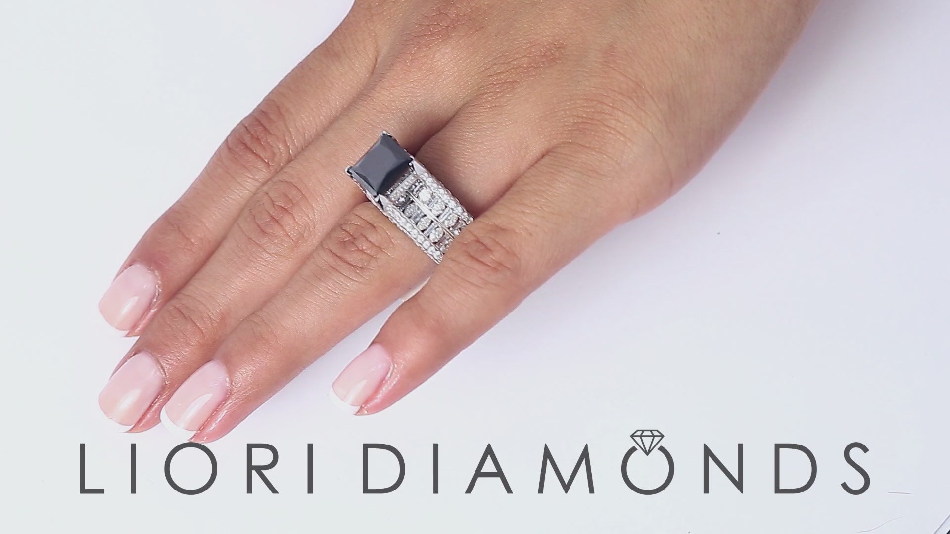 8.82 Carat Princess Cut Natural Black Diamond Engagement Ring 14k White Gold