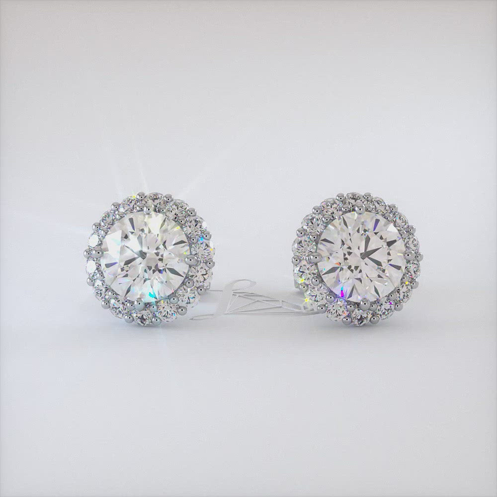 6.35 Carat G-SI Pave Halo Diamond Studs Earrings 18k White Gold