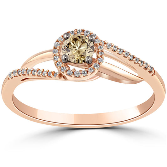 0.40 Carat Natural Fancy Cognac Brown Diamond Engagement Ring 10k Rose Gold Front