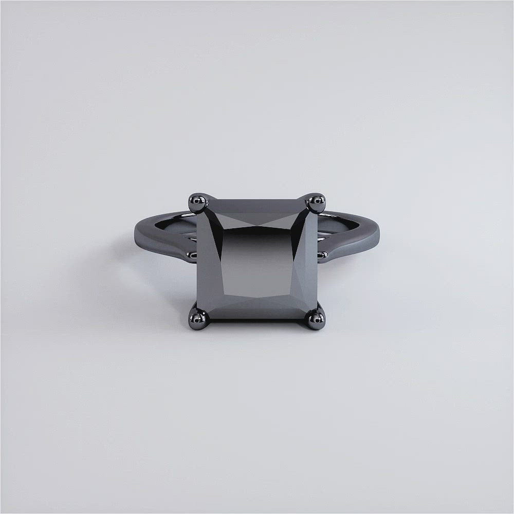 4.23 Carat Natural Black Diamond Princess Cut Engagement Ring 14k Black Gold