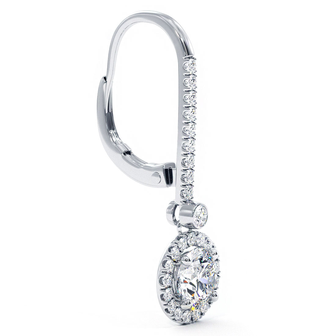 1.45 Carat Round Diamond Leverback Hanging Drop Earrings 18k White Gold
