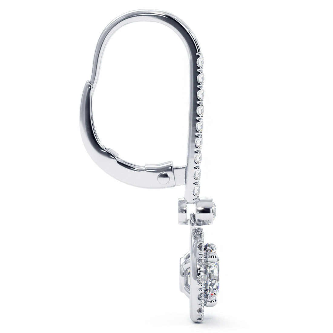 1.45 Carat Round Diamond Leverback Hanging Drop Earrings 18k White Gold