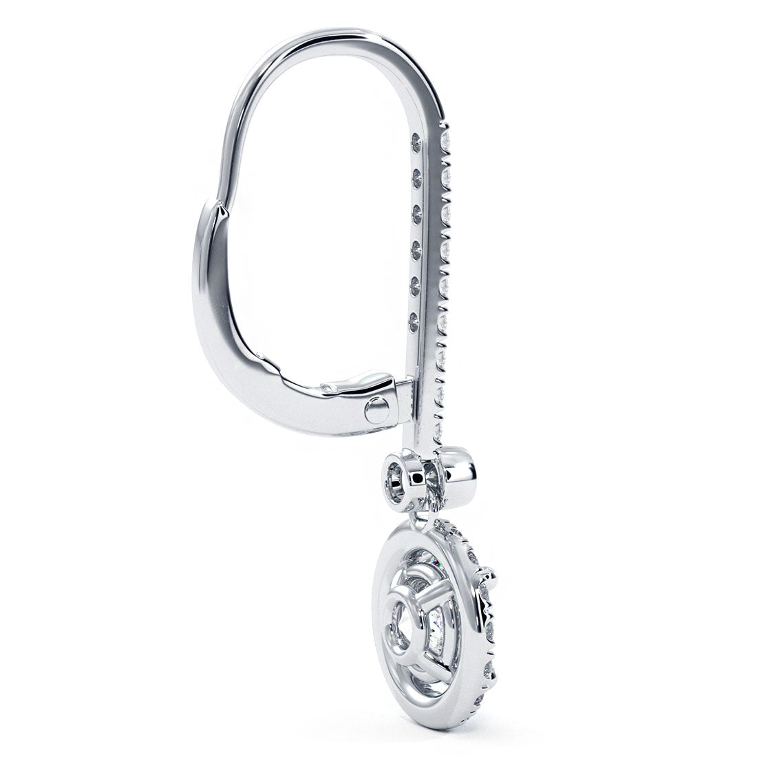 1.45 Carat Round Diamond Leverback Hanging Drop Earrings 18k White Gold