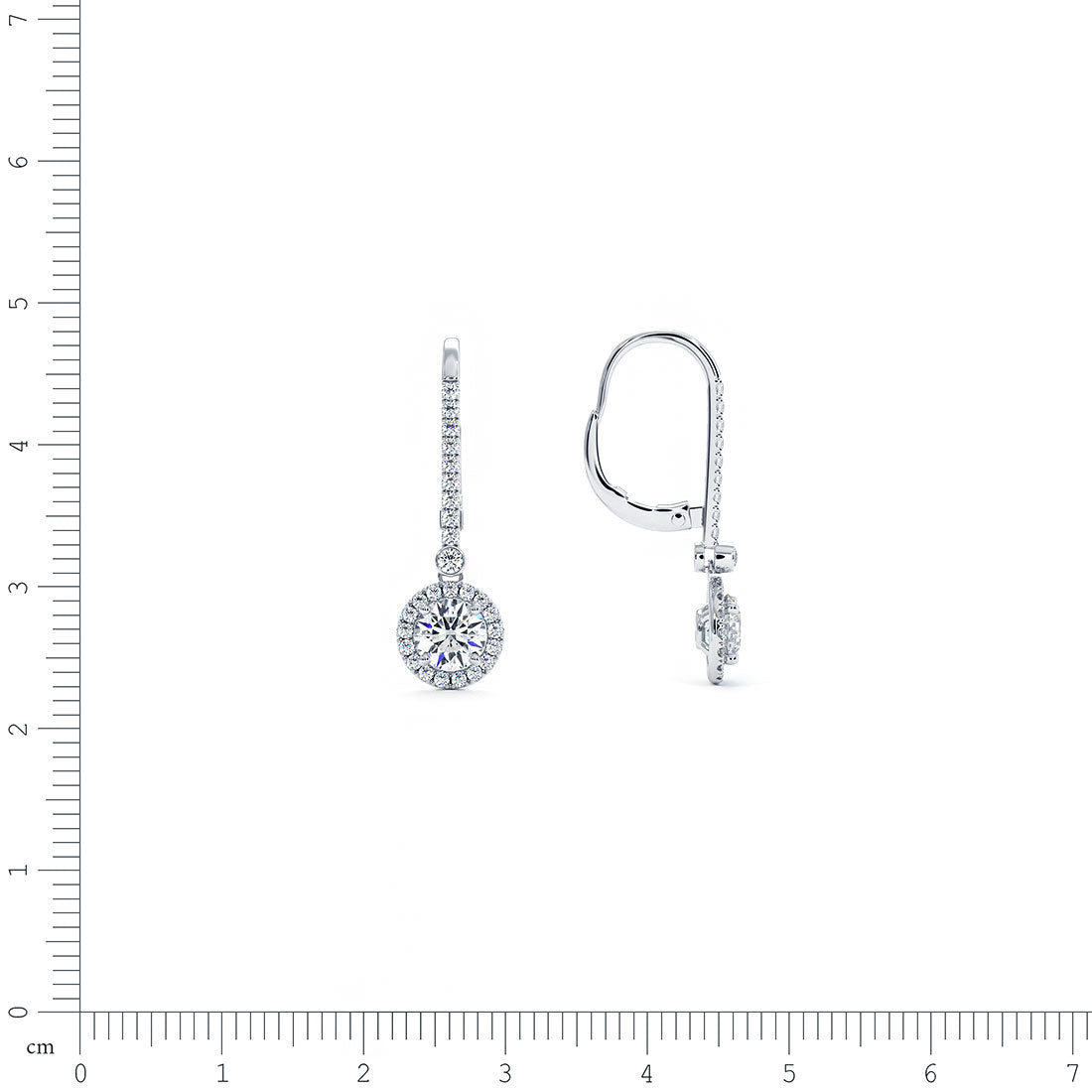 1.45 Carat Round Diamond Leverback Hanging Drop Earrings 18k White Gold