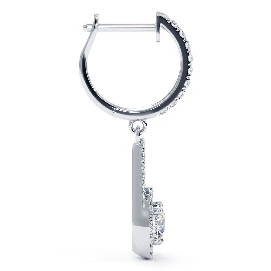 1.55 Carat Round Diamond Leverback Hanging Drop Earrings 18k White Gold