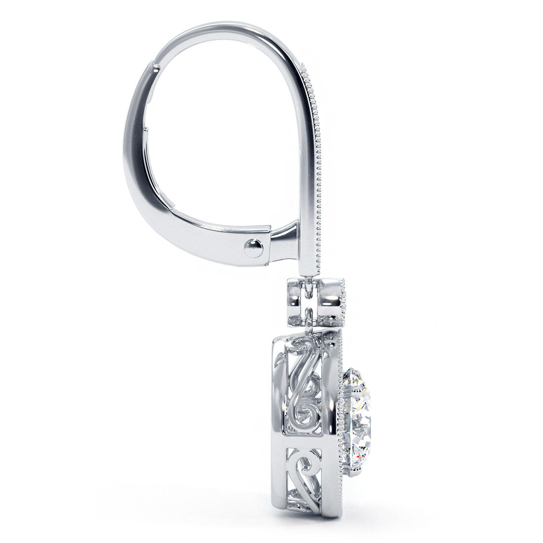 1.94 Carat Round Diamond Leverback Hanging Drop Earrings 18k White Gold