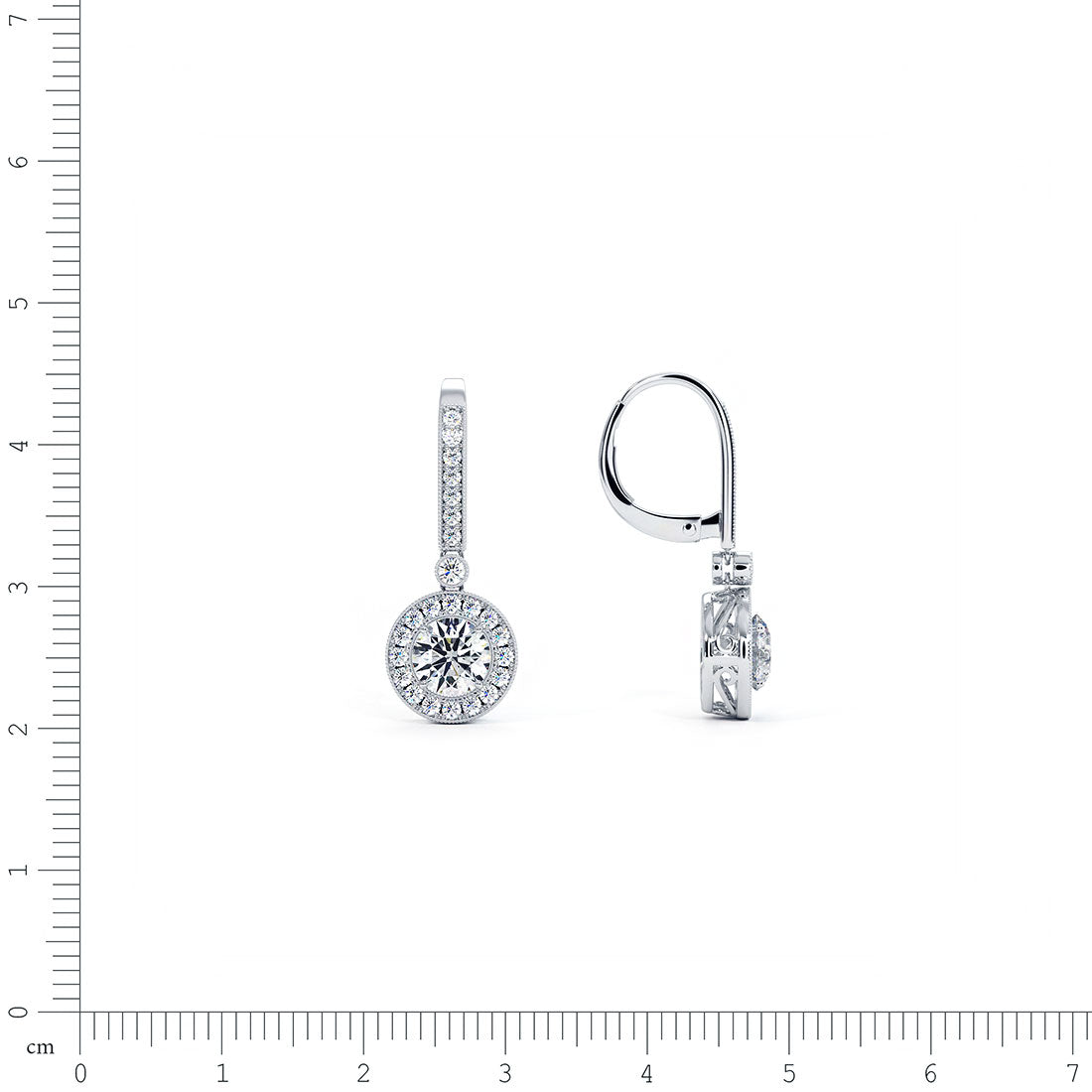 1.94 Carat Round Diamond Leverback Hanging Drop Earrings 18k White Gold
