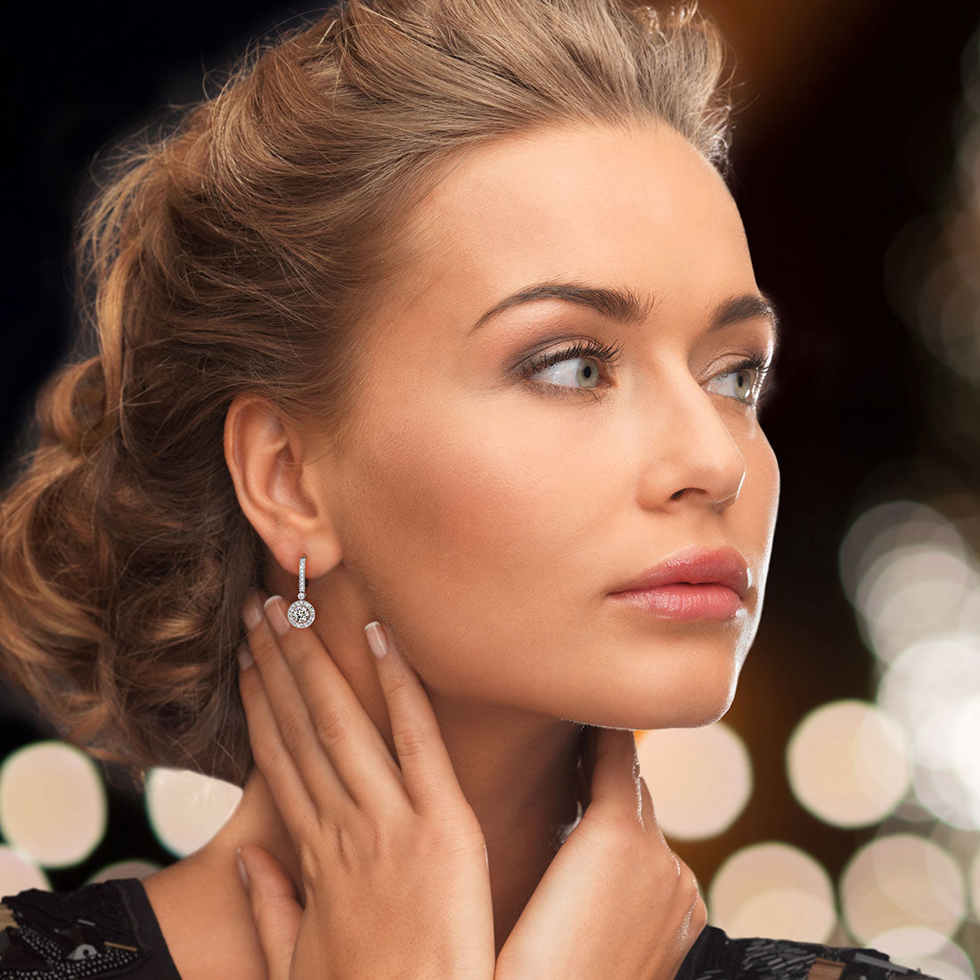 1.94 Carat Round Diamond Leverback Hanging Drop Earrings 18k White Gold