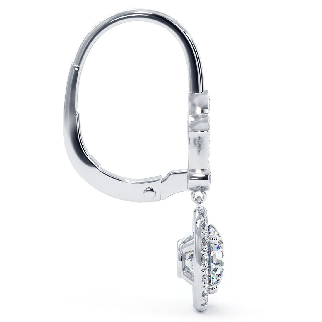 2.00 Carat Round Diamond Leverback Hanging Drop Earrings 18k White Gold