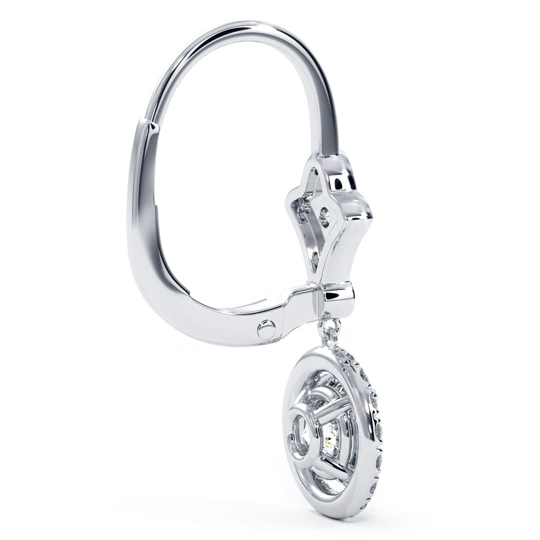 2.00 Carat Round Diamond Leverback Hanging Drop Earrings 18k White Gold