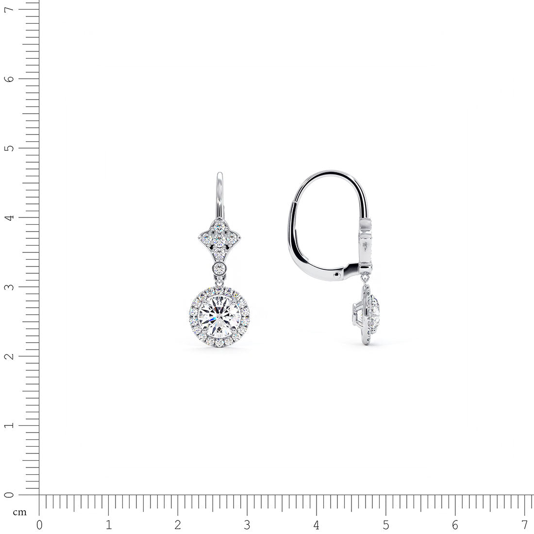 2.00 Carat Round Diamond Leverback Hanging Drop Earrings 18k White Gold