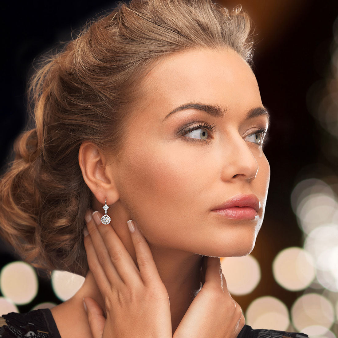 2.00 Carat Round Diamond Leverback Hanging Drop Earrings 18k White Gold