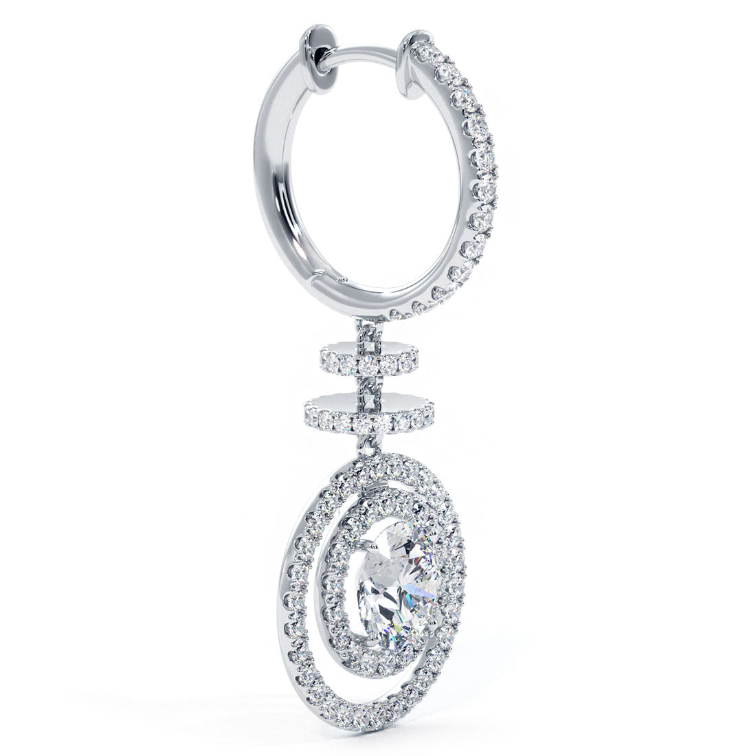 2.55 Carat Round Diamond Leverback Hanging Drop Earrings 18k White Gold