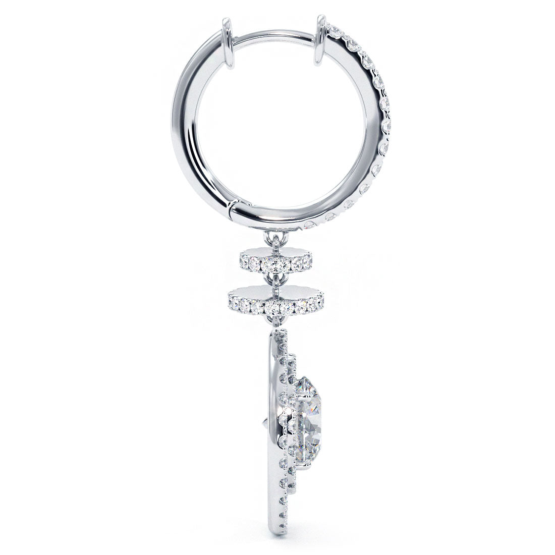 2.55 Carat Round Diamond Leverback Hanging Drop Earrings 18k White Gold