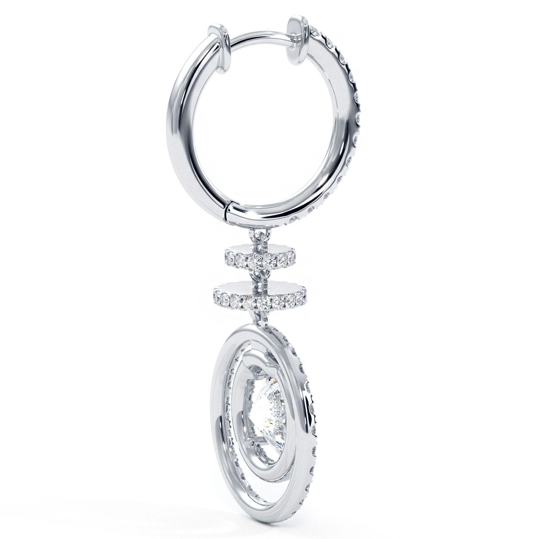 2.55 Carat Round Diamond Leverback Hanging Drop Earrings 18k White Gold