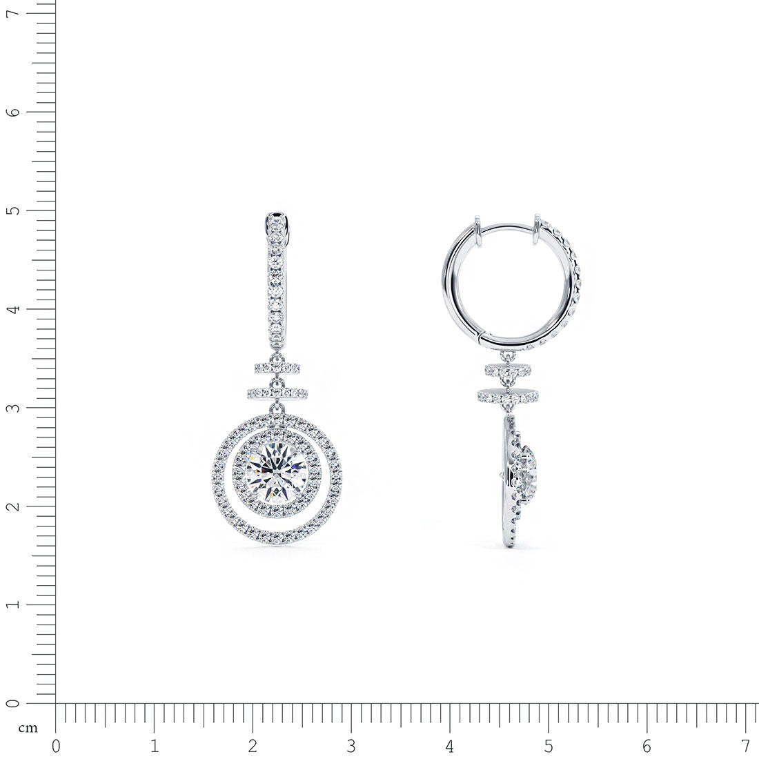 2.55 Carat Round Diamond Leverback Hanging Drop Earrings 18k White Gold