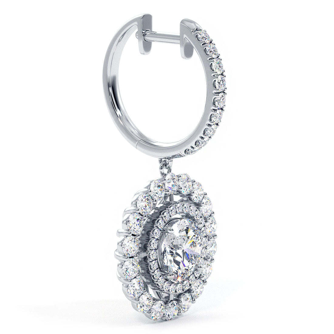 4.10 Carat Round Diamond Leverback Hanging Drop Earrings 18k White Gold
