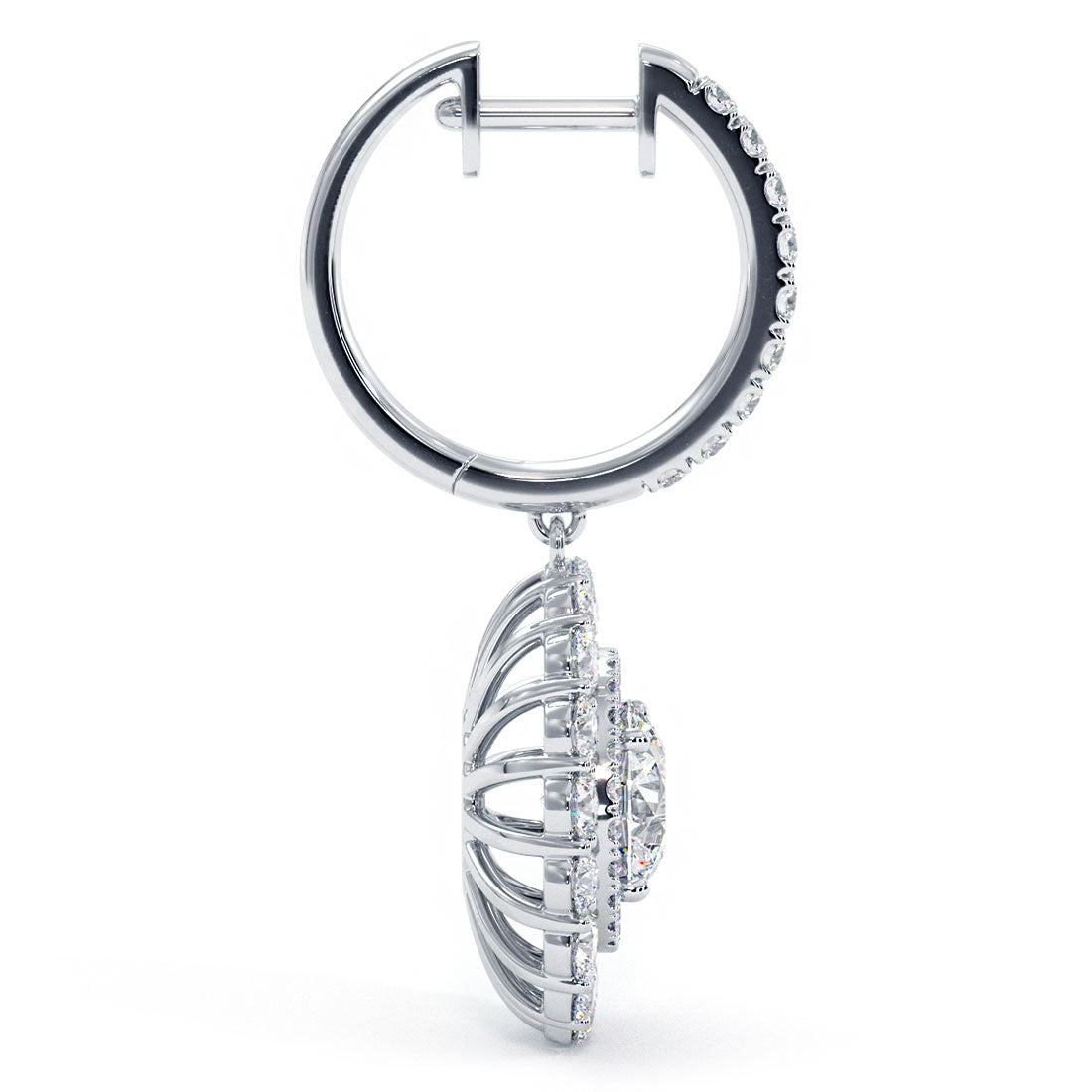 4.10 Carat Round Diamond Leverback Hanging Drop Earrings 18k White Gold