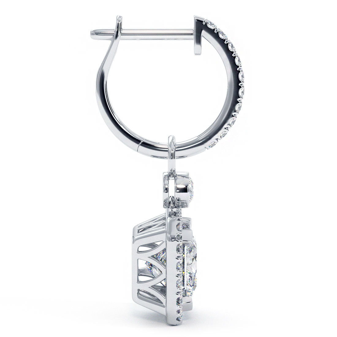 3.85 Carat Princess Cut Diamond Leverback Hanging Drop Earrings 18k White Gold