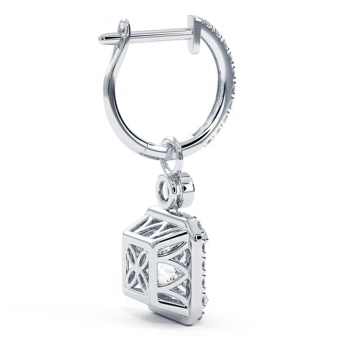 3.85 Carat Princess Cut Diamond Leverback Hanging Drop Earrings 18k White Gold