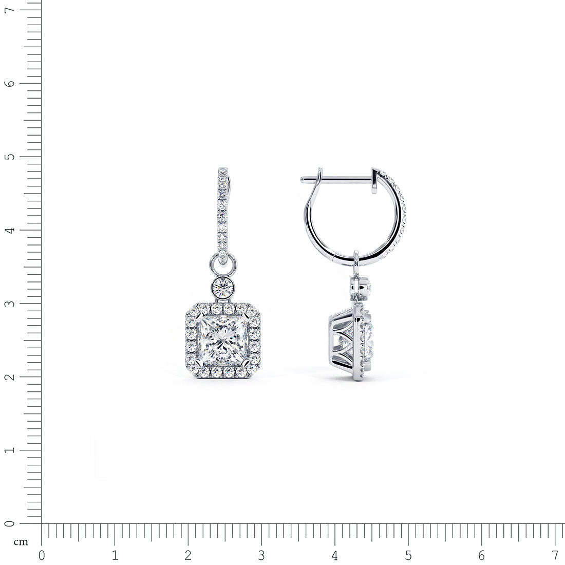 3.85 Carat Princess Cut Diamond Leverback Hanging Drop Earrings 18k White Gold