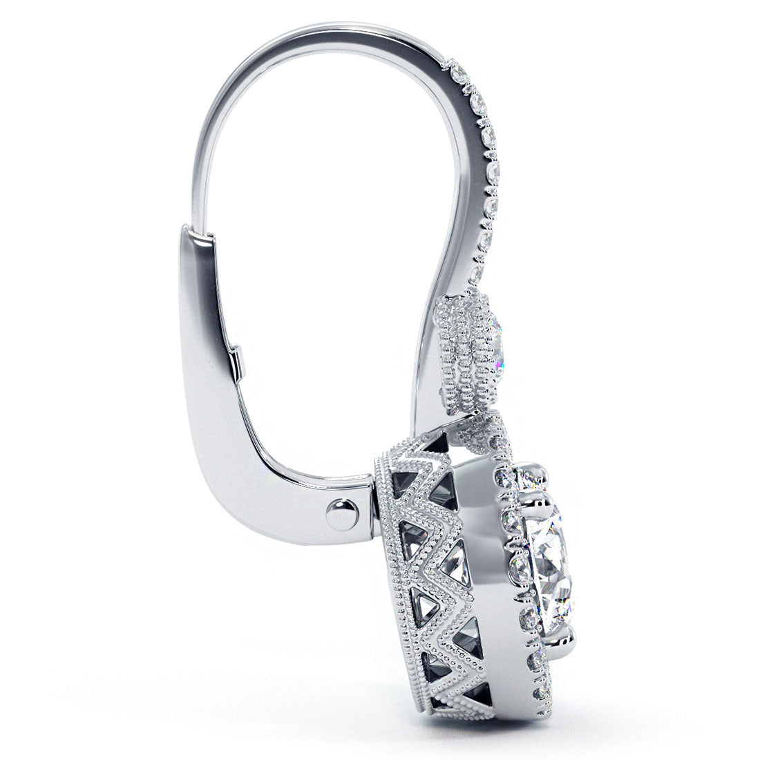 3.25 Carat Round Diamond Leverback Hanging Drop Earrings 18k White Gold