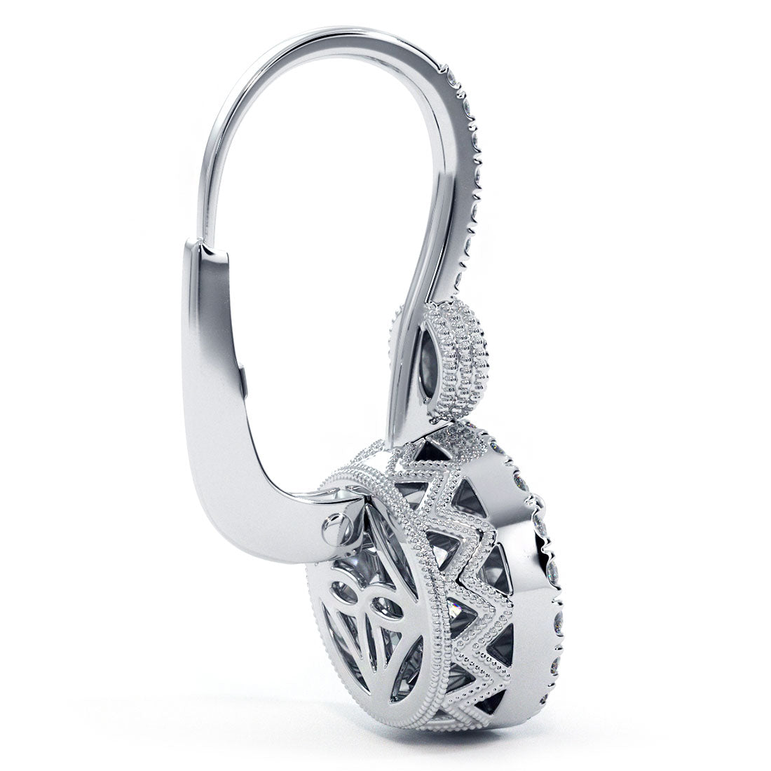 3.25 Carat Round Diamond Leverback Hanging Drop Earrings 18k White Gold