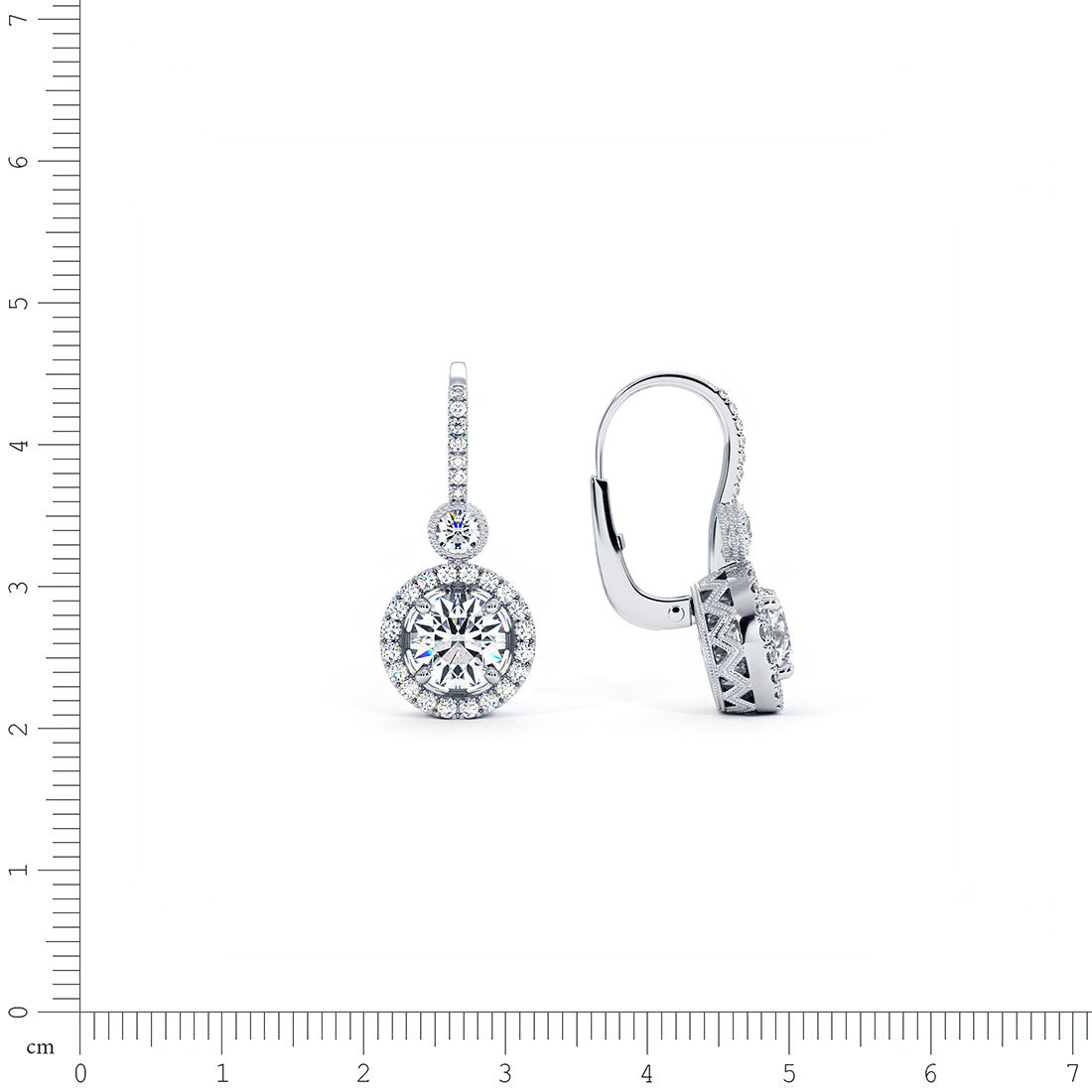 3.25 Carat Round Diamond Leverback Hanging Drop Earrings 18k White Gold