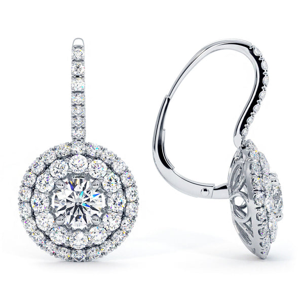 3.80 Carat Round Diamond Leverback Hanging Drop Earrings 18k White Gold