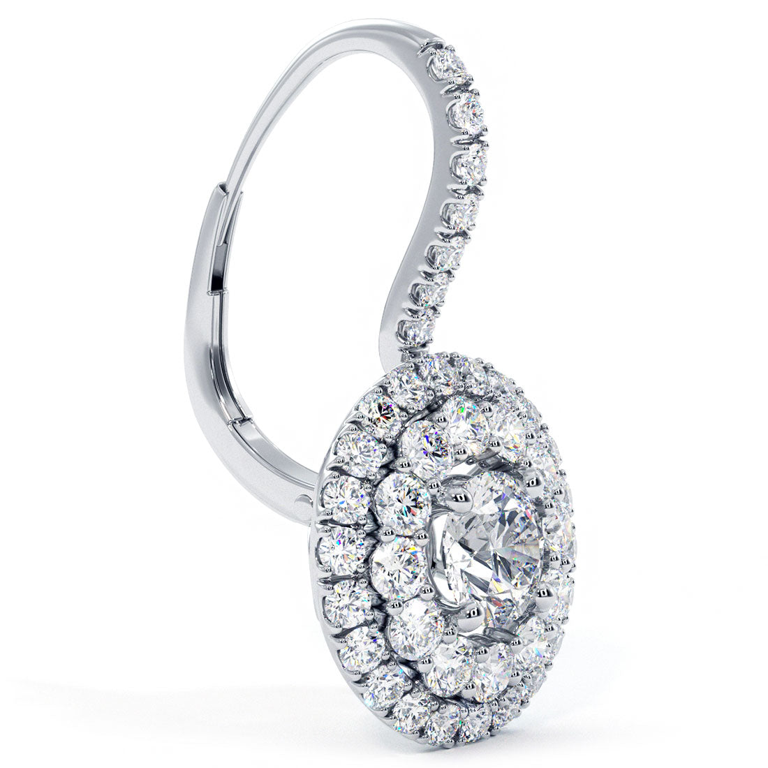 3.80 Carat Round Diamond Leverback Hanging Drop Earrings 18k White Gold