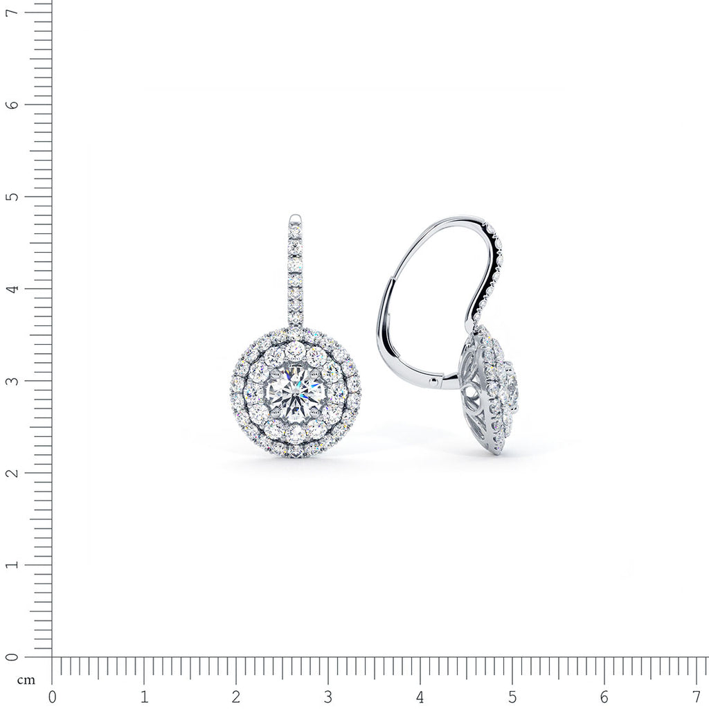 3.80 Carat Round Diamond Leverback Hanging Drop Earrings 18k White Gold