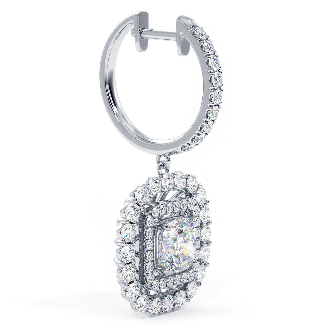 4.20 Carat Round Diamond Leverback Hanging Drop Earrings 18k White Gold