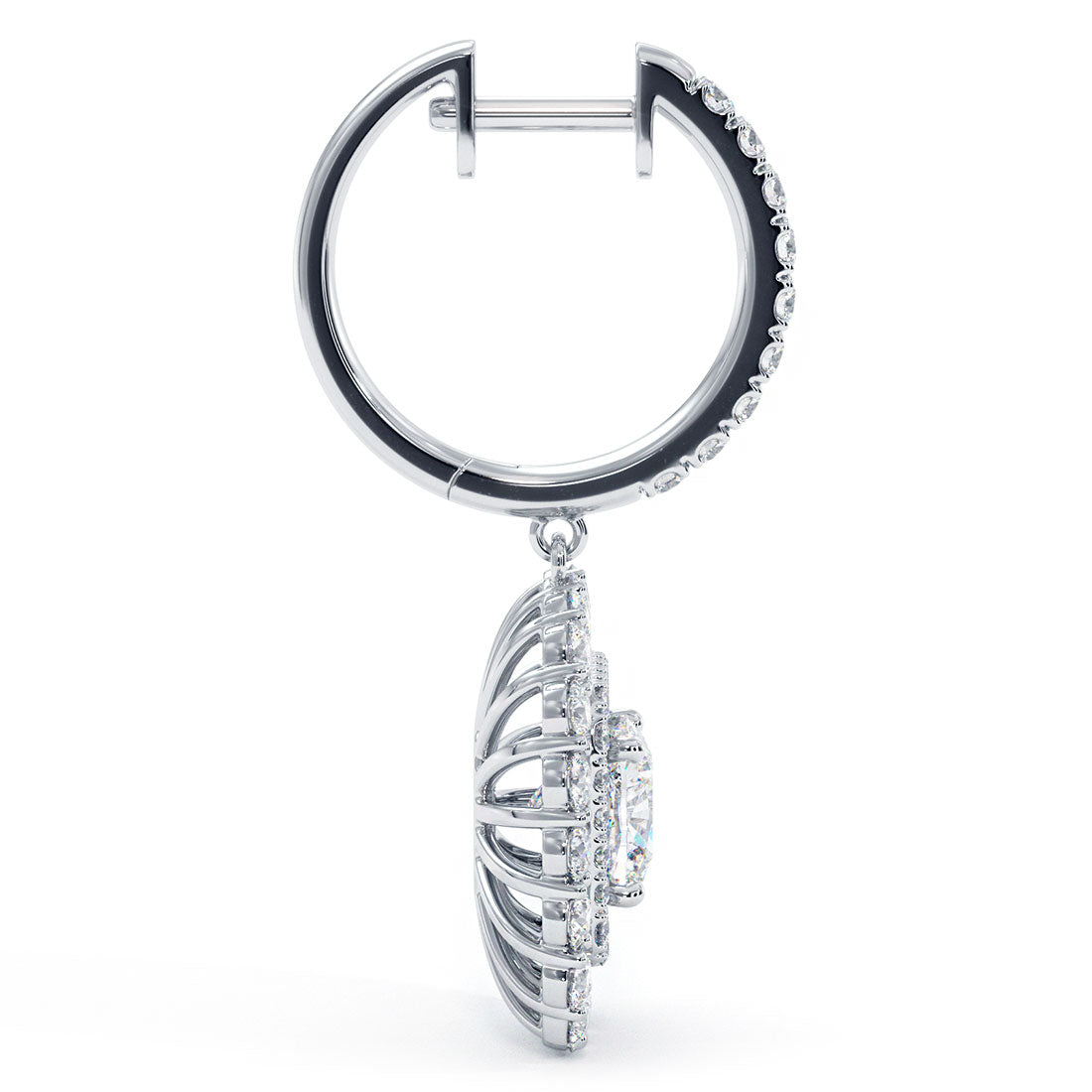 4.20 Carat Round Diamond Leverback Hanging Drop Earrings 18k White Gold